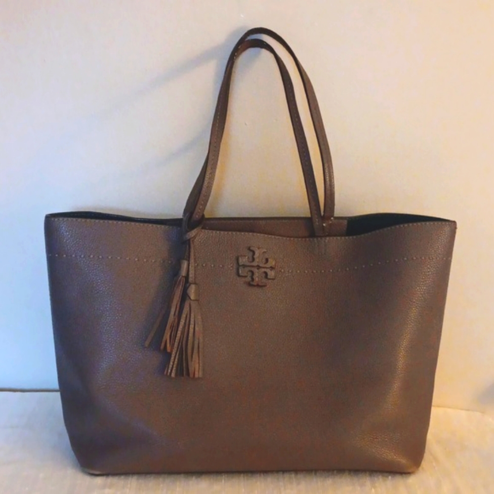 🌺Tory Burch Large Cocoa Brown Pebbled Leather Tote